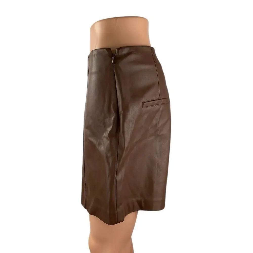 Meshki Women's Brown Fleece Lined High Rise Faux Leather Vegan Mini Shorts Sz M